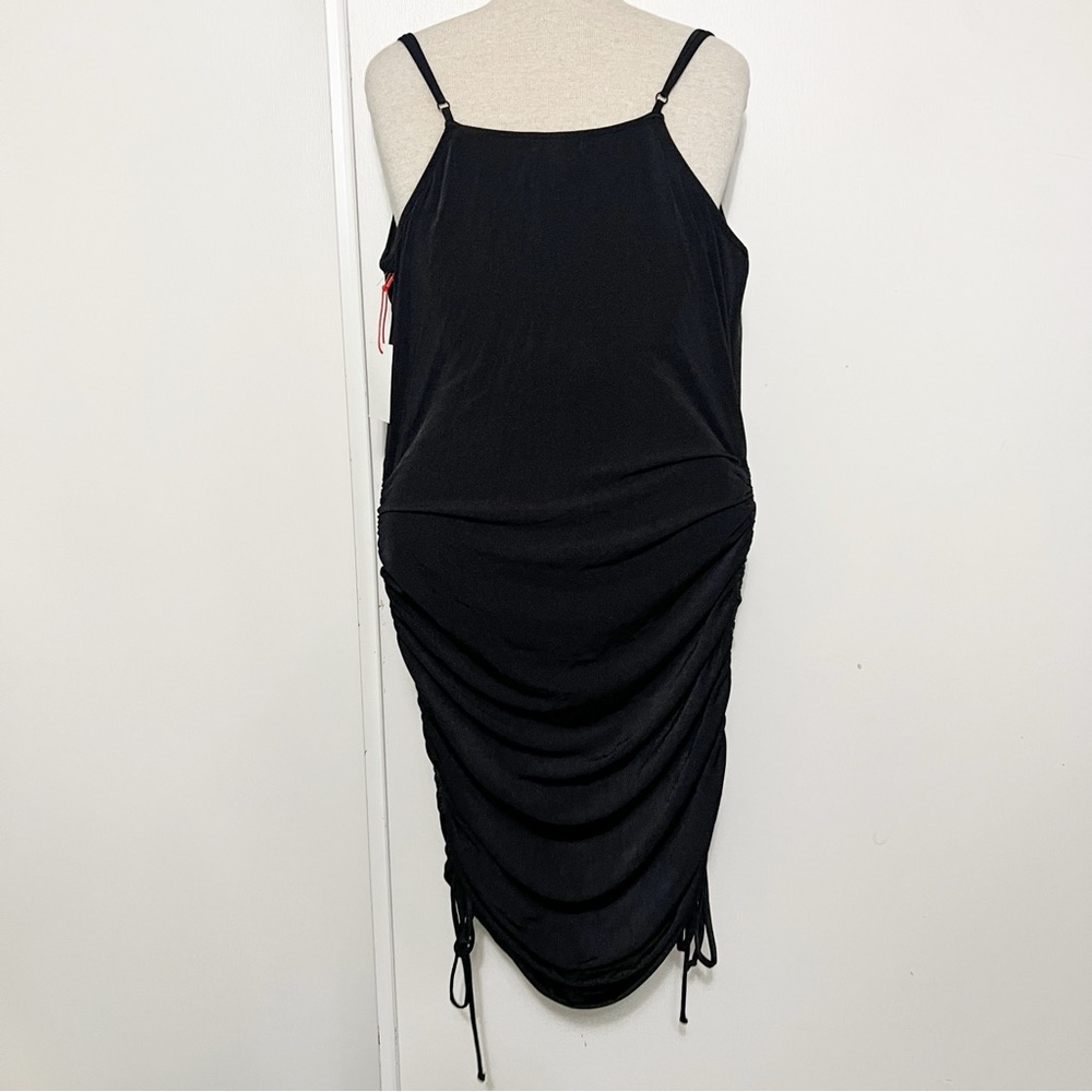 NWT Open Edit Square Neck Black Ruched Bodycon Mini Dress M - Picture 3 of 9